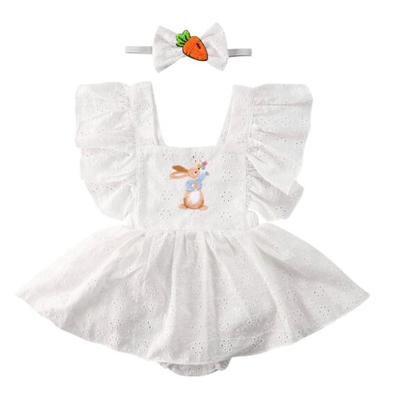 Peter Rabbit Dress First Birthday Easter Romper Clothes outfit Bunny Smash Cake